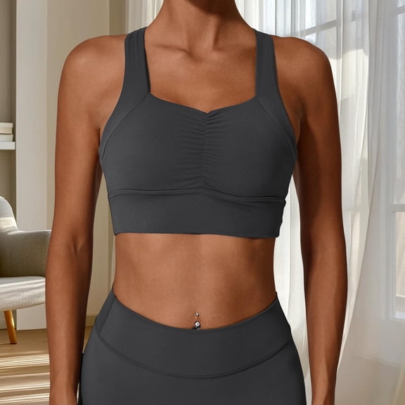 MoJoGo Sports Bras for Women Padded Cami Criss-Cross Back Medium Support Underwire Bras for Running Yoga Workout Gray M