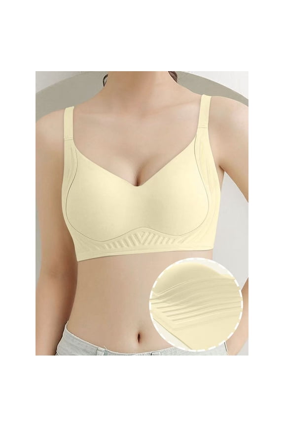 MoJoGo Women's Seamless Bras Low Support U-Shape Sports Bra Cozy Wireless Padded Yoga Workout Top Beige M