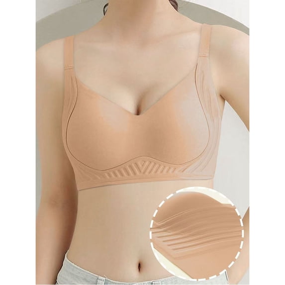 MoJoGo Women's Seamless Bras Low Support U-Shape Sports Bra Cozy Wireless Padded Yoga Workout Top Khaki 3XL