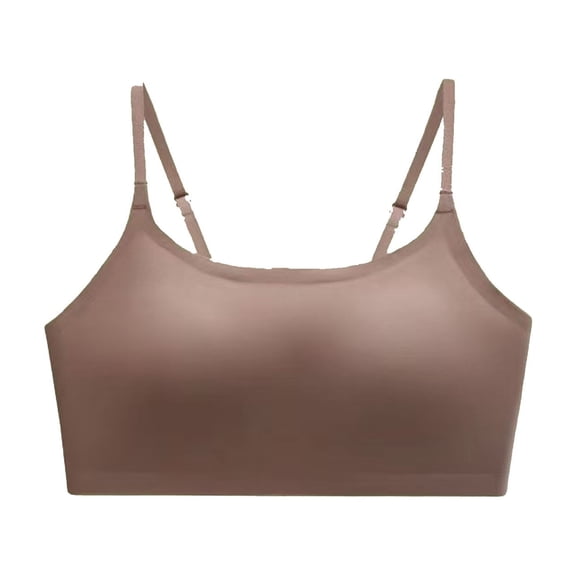 MoJoGo Women's Seamless Bras Wireless Daily Camisole Low Support Crop Tank Tops with Adjustable Strap Coffee M