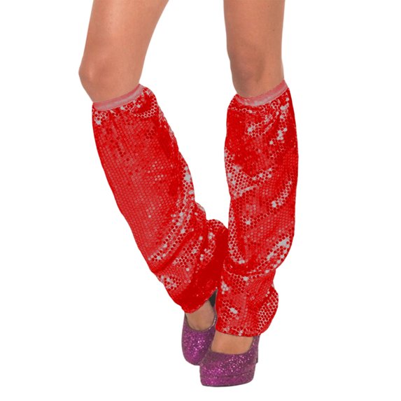 MoJoGo Women's Sequins Leggings Mardi Gras Leg Cover Festival Holiday Decor Fashion Legging for Dance Party Red Free Size