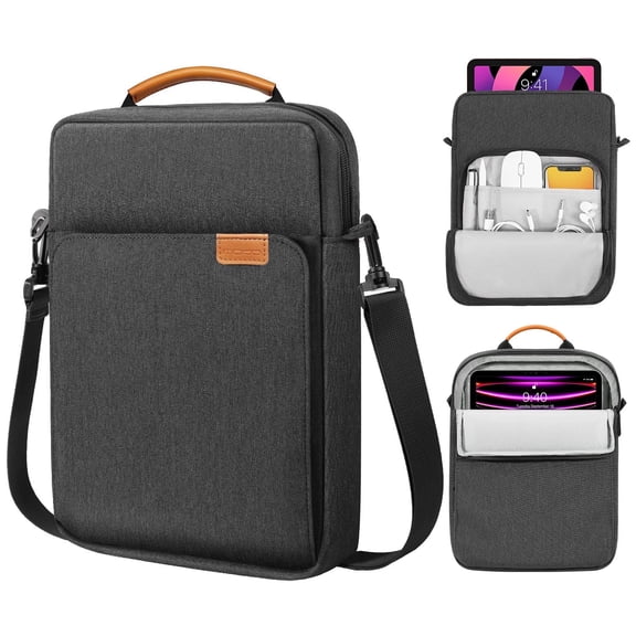 MoKo 13 Inch Tablet Sleeve Bag, Fits with 13 Inch New iPad Pro M5 & Air M4/M3, iPad Pro 12.9 M2&M1,Surface Laptop Go 12.4,Galaxy Tab S8+/S9+ 12.4,Handle Carrying Case with Shoulder Strap,Black &Gray