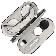 MoKo 2 in 1 Double Eyeglass Case, Contact Lens Case with Mirror Tweezers Remover, Black & White Magnolia
