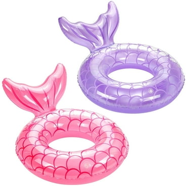 MoKo 2 Pack Mermaid Tail Pool Float, Inflatable Swimming Ring Floaties Tubes, Rose Gold & Purple