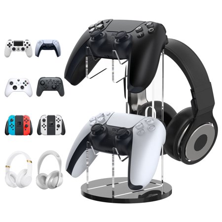 MoKo 2 Tier Universal Game Controller Holder Headset Stand Storage Organizer Compatible with PS5, PS4, Xbox One, Xbox Series, Clear