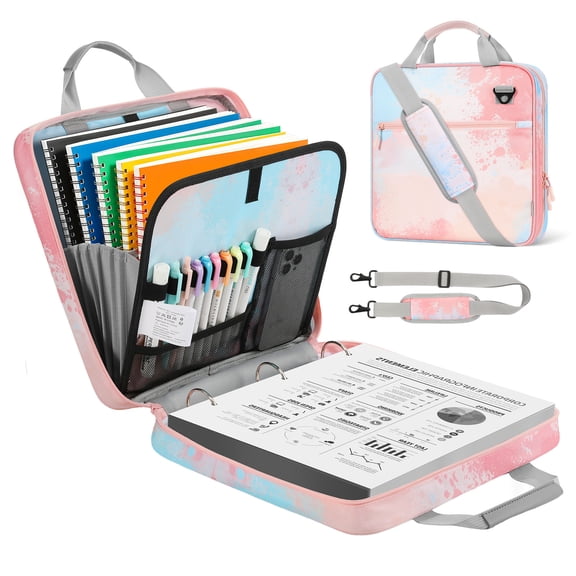 MoKo Zipper Binder, 2 in 3 Ring Binder with Zipper, 500 Sheet Capacity Binder with Shoulder Strap Handle for Middle School Supplies, Orange Pink