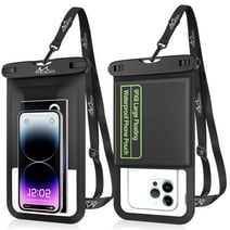 MoKo Large Floating Waterproof Phone Pouch with Lanyard, IPX8 Waterproof Cell Phone Case Universal Dry Bags Fits iPhone 14 Pro Max/ 13/12/ 11/ Galaxy S23 Ultra/ S22, Black/Black