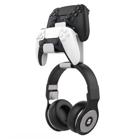 MoKo 3 in 1 Game Controller Holder Wall Mount Compatible with Xbox One, Xbox 360, PC, STEAM, Switch, Headphone Hanger for All Universal Headsets, Silver