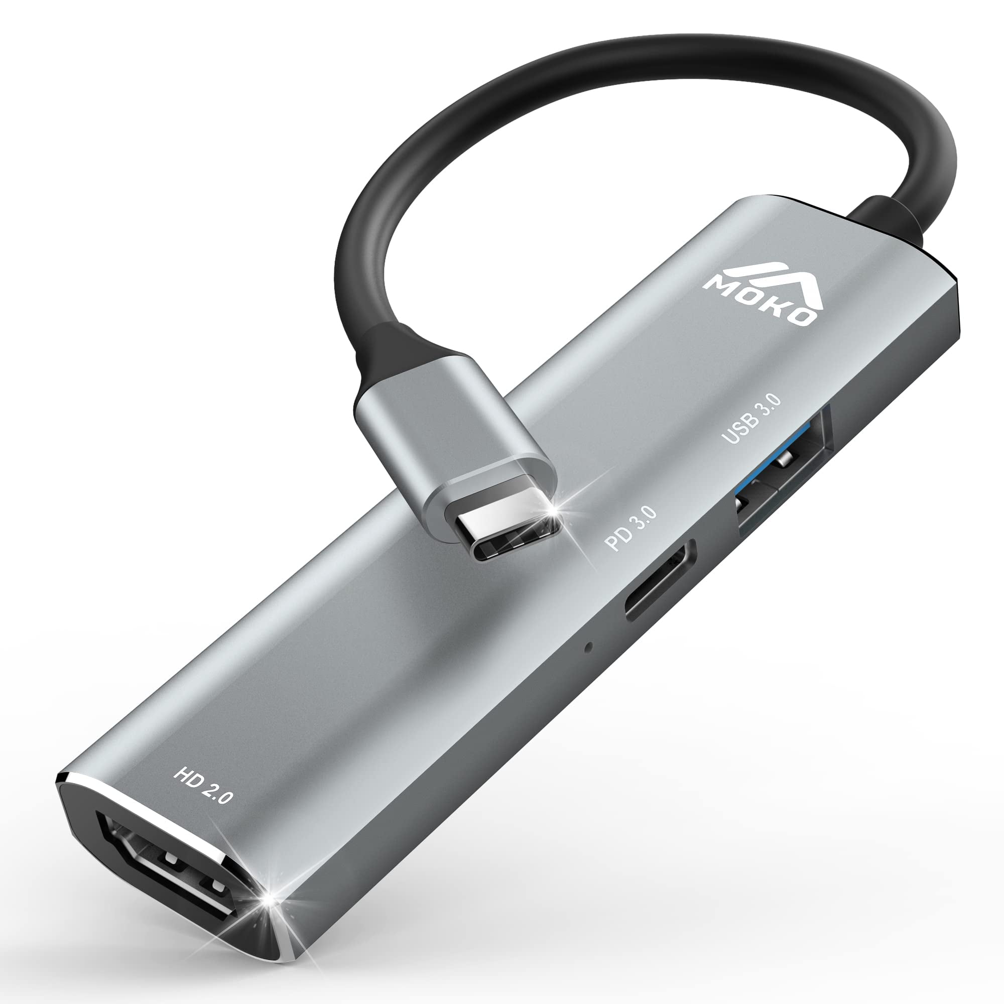 MoKo 3 in 1 USB C Adapter to HDMI, 4K60Hz TypeC Adapter to HDMI with