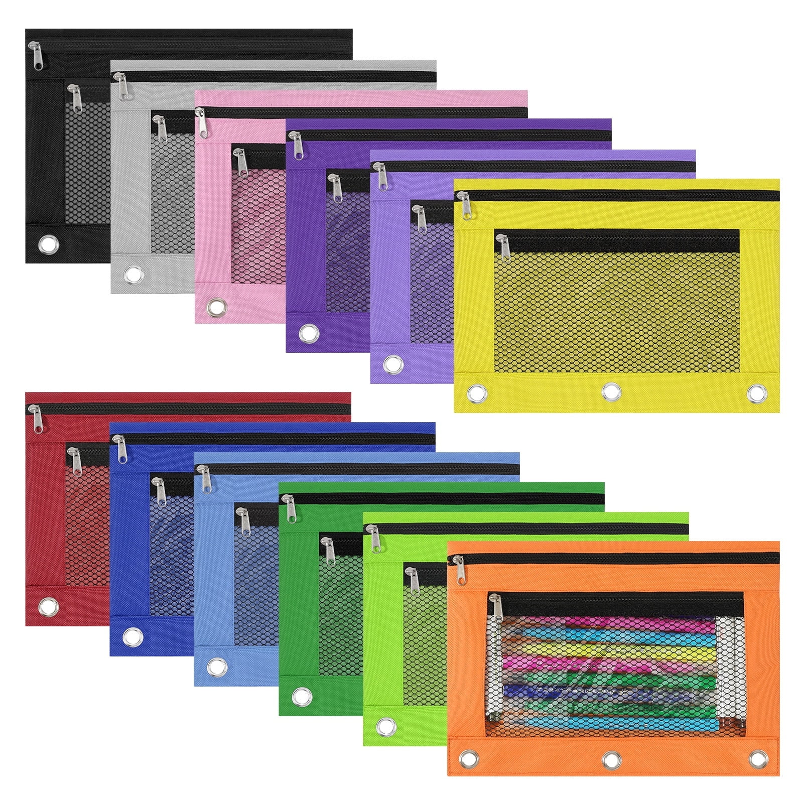 MoKo 3 Ring Binder Pouch with Zipper, Large Colorful Binder for Storing School Teacher Supplies, 12 Pack