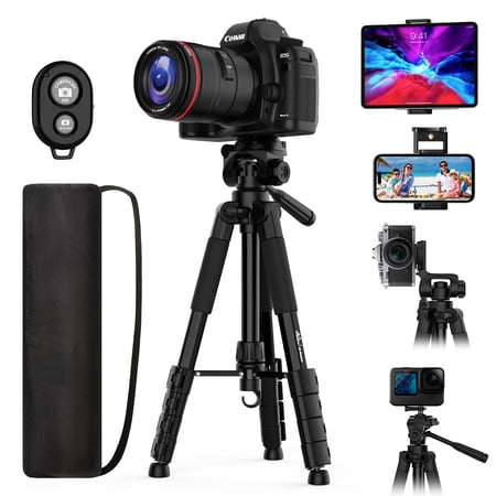 MoKo 70" Phone Tripod Stand with Wireless Remote, Ipad Tripod Mount for Phone Tablets Projector Camera Webcam GoPro, Black