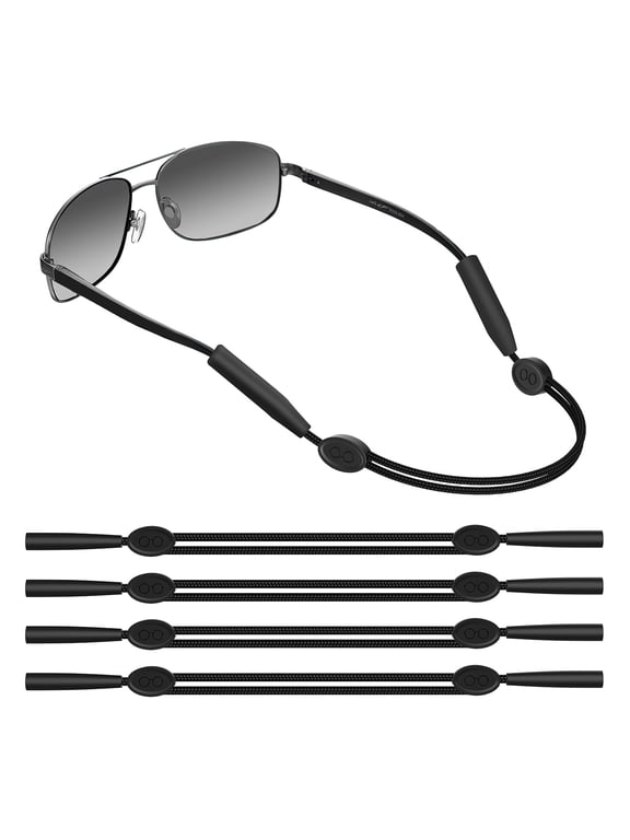 Adjustable Glasses Straps, 4Pcs Sunglasses Holder String Eyewear Retainer Polyester Neck Eyeglasses Lanyard, Black