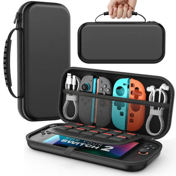 Hard Shell Carrying Case Compatible with Nintendo Switch 2, Portable Travel Carry Case with 10 Card Slots for Switch 2 Accessories and Games, Black