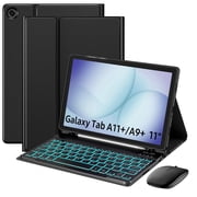 MoKo Case for Samsung Galaxy Tab A11 Plus/A9 Plus 11" Case with Keyboard & Mouse 2026/2024 - 7 Color Backlit Detachable Wireless Keyboard Cover with Pen Holder, Black