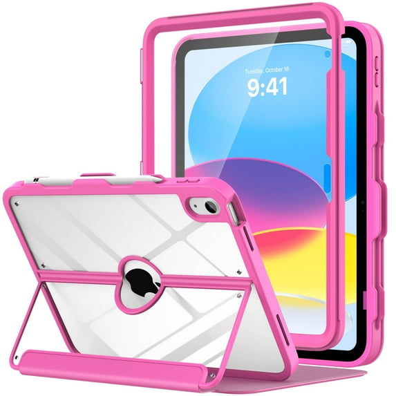 MoKo Case for iPad 11-inch (A16) 11th Generation Case 2025/ iPad 10th Generation Case with Pencil Holder 2022 10.9", Built-in Screen Protector Clear Back, Multi Angle Viewing Stand, Magenta