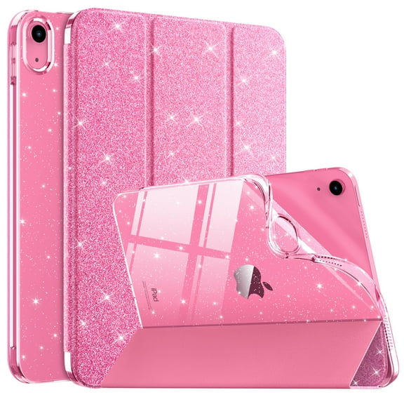 MoKo Case for iPad (A16) 11th Generation 2025/10th Gen 2022, iPad 11/10.9 inch Case, Slim Stand Glitter Cover with Shiny Clear TPU Back Shell, Support Touch ID, Glitter Pink