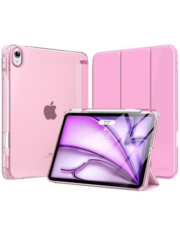 Case for iPad Air 11 inch Case(M4 2026/M3 2025/M2 2024), iPad Air 5th/4th Gen 10.9 inch Case 2022/2020 with Pencil Holder, Slim Trifold with Translucent Back Shell, Pink