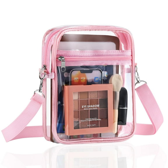 MoKo Clear Bag Stadium Approved, Crossbody Bag Adjustable Strap Shoulder Bags for Concerts Festival Sports Events, Pink