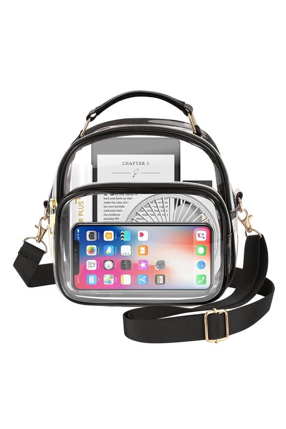 MoKo Clear Bag Stadium Approved Small Crossbody Messenger Bag for Concerts Sports Events Festivals, Black