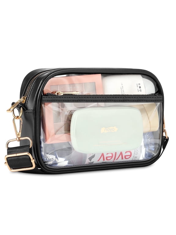 Clear Bag Stadium Approved with Adjustable Strap, Crossbody Purse for Concerts Festival Sports Events, Black