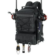 MoKo Fishing Backpack with Rod & Gear Holder, Nylon Waterproof Fishing Tackle Storage Bag for Fishing, Camping, Hiking, Hunting, Fishing Gifts for Men Father, Black