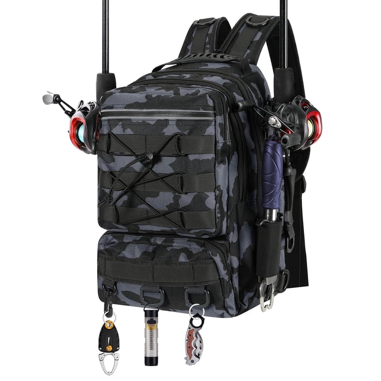 camo backpack tackle box Reaction Tackle Bag This fishing tackle backpack with rod holders is made of tough high MoKo Fishing Backpack with Rod
