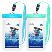 MoKo Floating IPX8 Waterproof Cell Phone Pouch, 2 Pack Underwater Phone Case Dry Bag Compatible with iPhone 14 13 12 11 Pro Max X/Xr/Xs, Samsung S21/S20/S10, Blue/Mint Green