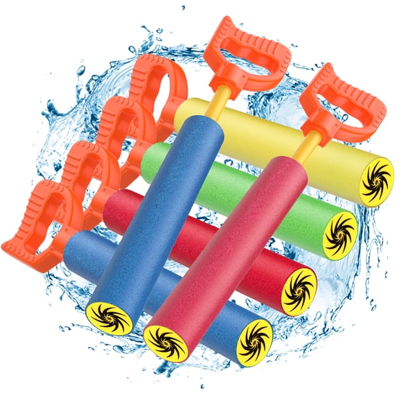 MoKo Foam Water Blaster for Kids Adults, 6 Pack Water Pistol Pool Toy Water Shooter, Blue/Yellow/Red/Green