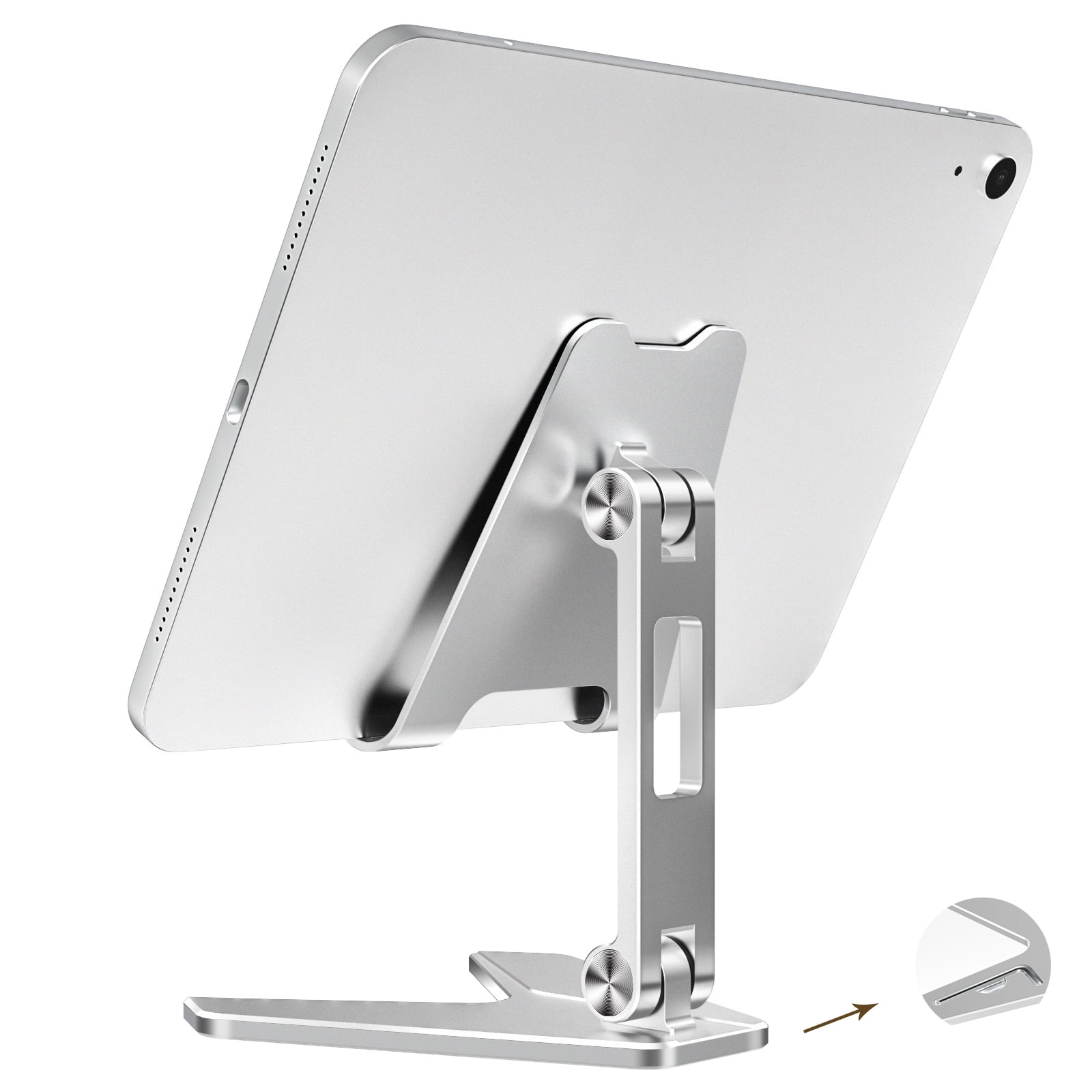 Adjustable iPad Stand with 21 Height Extension, 360° Swivel Tablet Holder  for Desk, Surface Pro Stand, Portable Monitor Stand Compatibility with