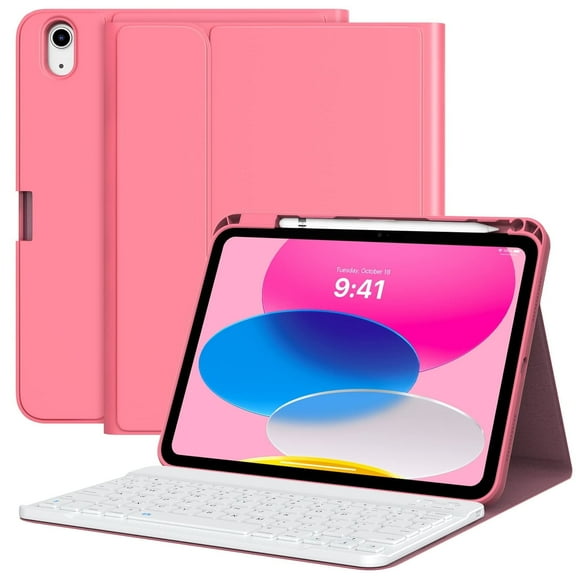 MoKo Case for iPad (A16) 11th Generation with Keyboard 11 inch 2025, iPad 10th Generation 10.9 inch Case with Pencil Holder, Multi-Angle Detachable Bluetooth Keyboard, Pink