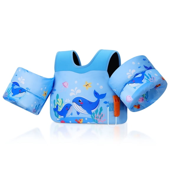 MoKo Kids Floaties Swim Vest, Swimming Water Wings for Puddle Pool Beach, Blue Whale