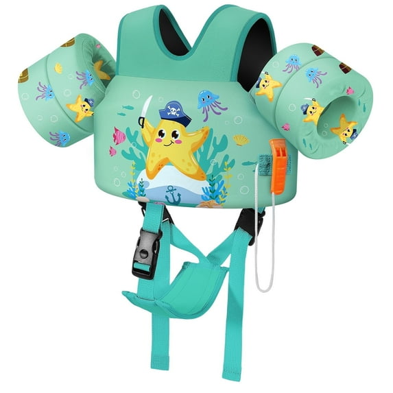 MoKo Kids Floaties Swim Vest for 13-30lbs/30-70lbs, Water Wing Arm Floaties Swimming Training Equipment, Indigo Starfish