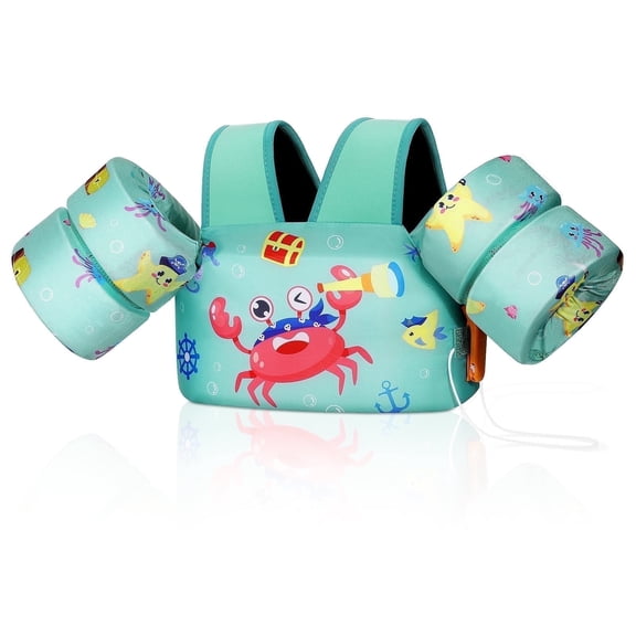 MoKo Kids Floaties Vest for 25-66 lbs, Water Wing Arm Floaties Swim Training Equipment, Indigo Crab