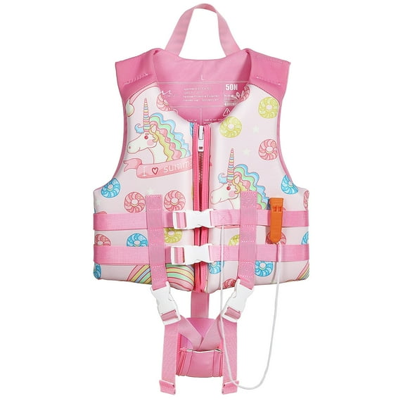 MoKo Kids Swim Vest for Boys Girls, Life Float Jacket Swimsuit Buoyancy Swimwear for 46-77 lbs,L Size, Pink