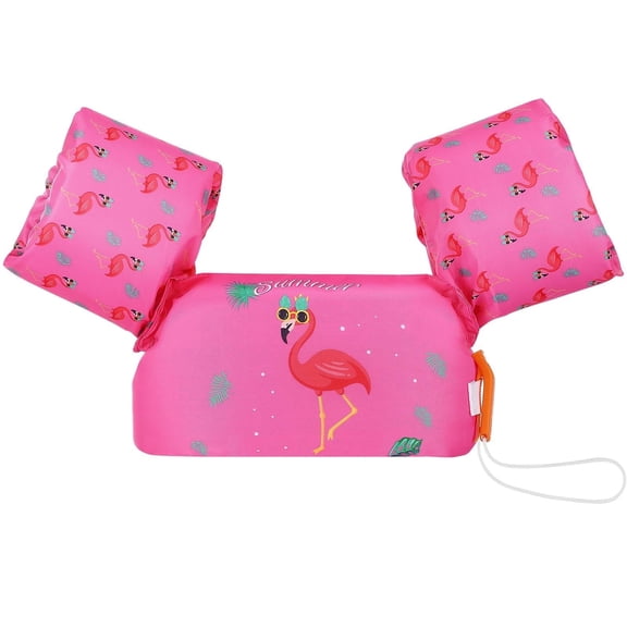 MoKo Kids Swim Vest for Kids 20-50lbs, Swim Arm Band with Whistle and Double Security Buckle, Rose Flamingo