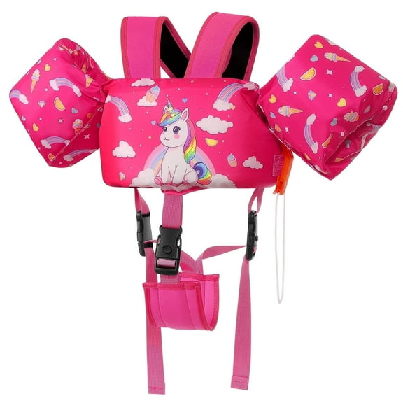 MoKo Kids Swimm Vest for 20-50lbs, Toddler Floaties with Crotch Strap and Whistle, Rose Unicorn