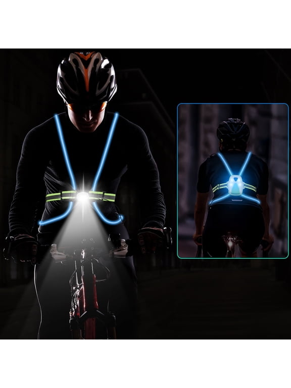 LED Reflective Running Vest High Visibility Warning Lights for Runners Adjustable Belt Safety Gear for Men Women Night Running, Walking, Cycling, Biking