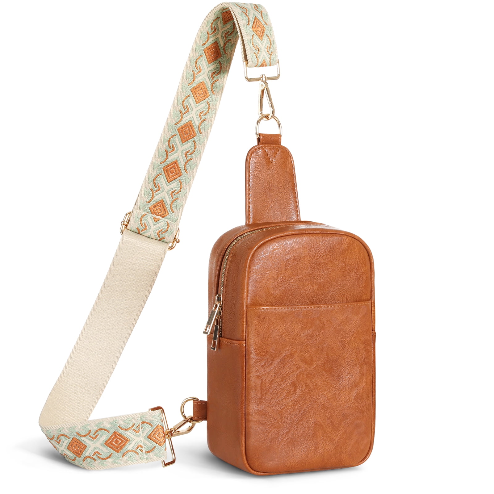 Buy Brown Hand Embroidered Vegan Leather Sling Bag Online at