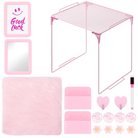 MoKo Locker Organizer Kit with Locker Shelf and Accessories, 17 Piece Set, Pink