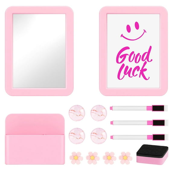 MoKo 15pcs Locker Accessories with Locker Mirror, Whiteboard, Markers, Pen Holder, Pink