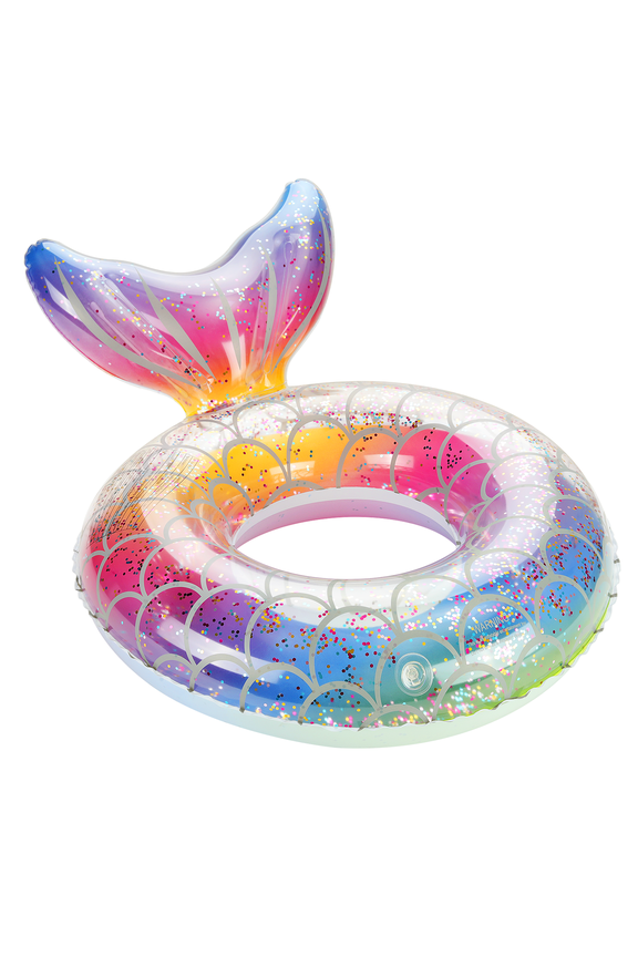 Mermaid Pool Floats for Kids & Adults, Inflatable Swimming Ring Summer Toy, Rainbow