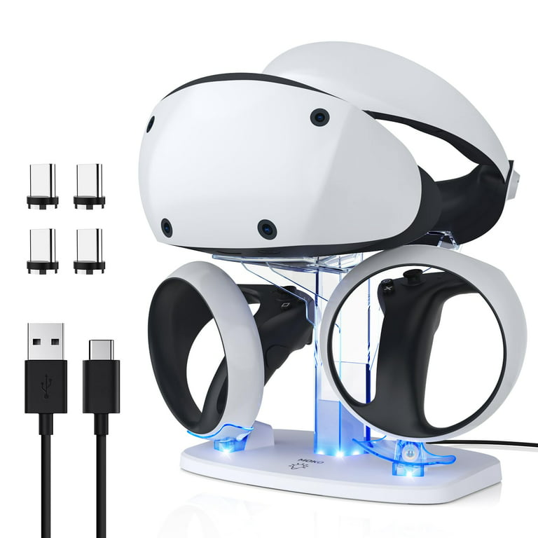  Controller Charging Dock for PS5 VR2, PSVR 2 Charging Station  with VR Headset Holder Display Stand, PS VR2 Controller Charger for PSVR2  Accessories with Led Indicator, 2 Magnetic Clasp & Type-C