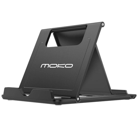 MoKo Phone Tablet Holder Stand, Foldable Desktop iPad Holder Compatible with Phone 13/12/ iPad 9/ iPad Mini 6 Phone 11 Pro Xs Max, Phone SE, iPad Pro 11, 10.2, 12.9, Air 4/3, Mini 5, Black