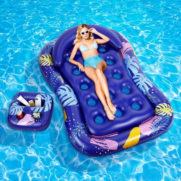 MoKo Pool Floats Loungers for Adults with Removable Cup Holders and Head Rest for Pool Lake Travel Beach, Blue
