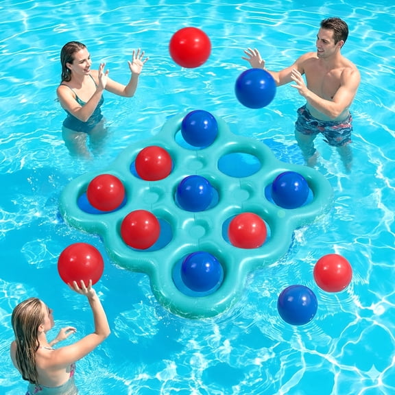MoKo Pool Toys Games Set Tic-Tac-Toe Inflatable Pool Toy with 10 Balls - for Adults Teens Kids 2-10 Players, Lake Blue