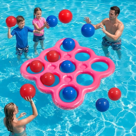 MoKo Pool Toys Games Set Tic-Tac-Toe Inflatable Pool Toy with 10 Balls - for Adults Teens Kids 2-10 Players, Magenta