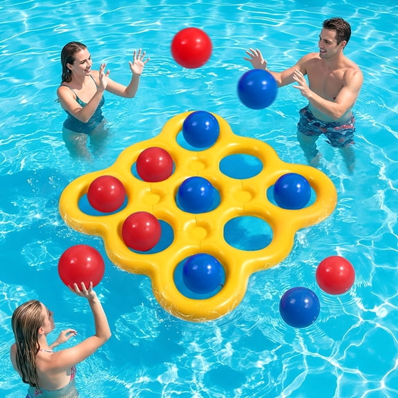 MoKo Pool Toys Games Set Tic-Tac-Toe Inflatable Pool Toy with 10 Balls - for Adults Teens Kids 2-10 Players, Yellow