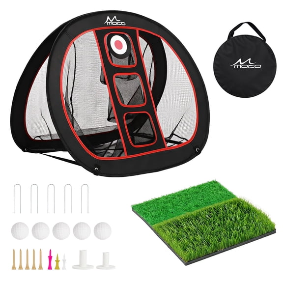 MoKo Golf Chipping Net Set with Mat & 5 Practice Balls, All-in-One Golf Training Kit for Backyard & Indoor Use, Great Gift for Golfers and Beginners