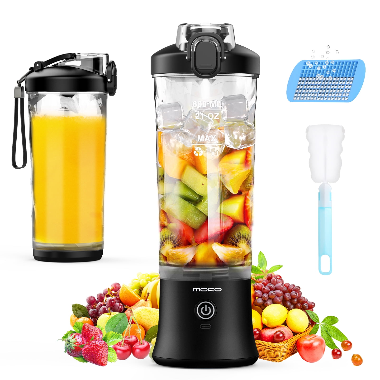 600ml Portable Blender USB Rechargeable, TOPESCT Waterproof Personal Blender  for Shakes and Smoothies, 270W Strong Cutting Power with 6pcs 3D Blades for  Travel, Office & Sports (Black) : : Home & Kitchen