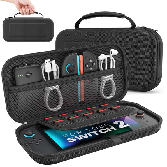 MoKo Protective Hard Shell Carrying Case for Nintendo Switch 2 2025 with 10 Game Card Slots,Black